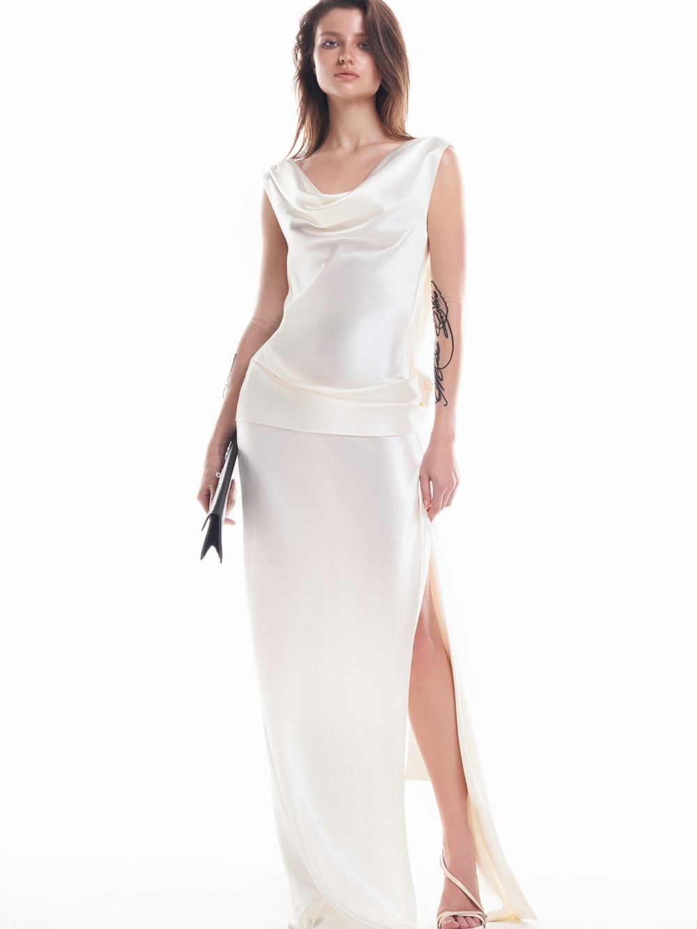 Datt Official Darling Goeb Elegant Ivory Cowl Neck Maxi Dress Size S Bridal